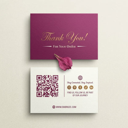 Embroze branded thank you card with premium perfume packaging for fragrance customers