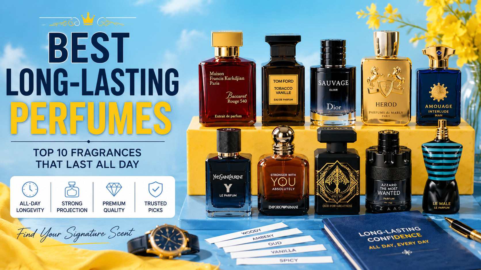 Best Long-Lasting Perfumes featuring luxury designer fragrances with exceptional longevity and projection.